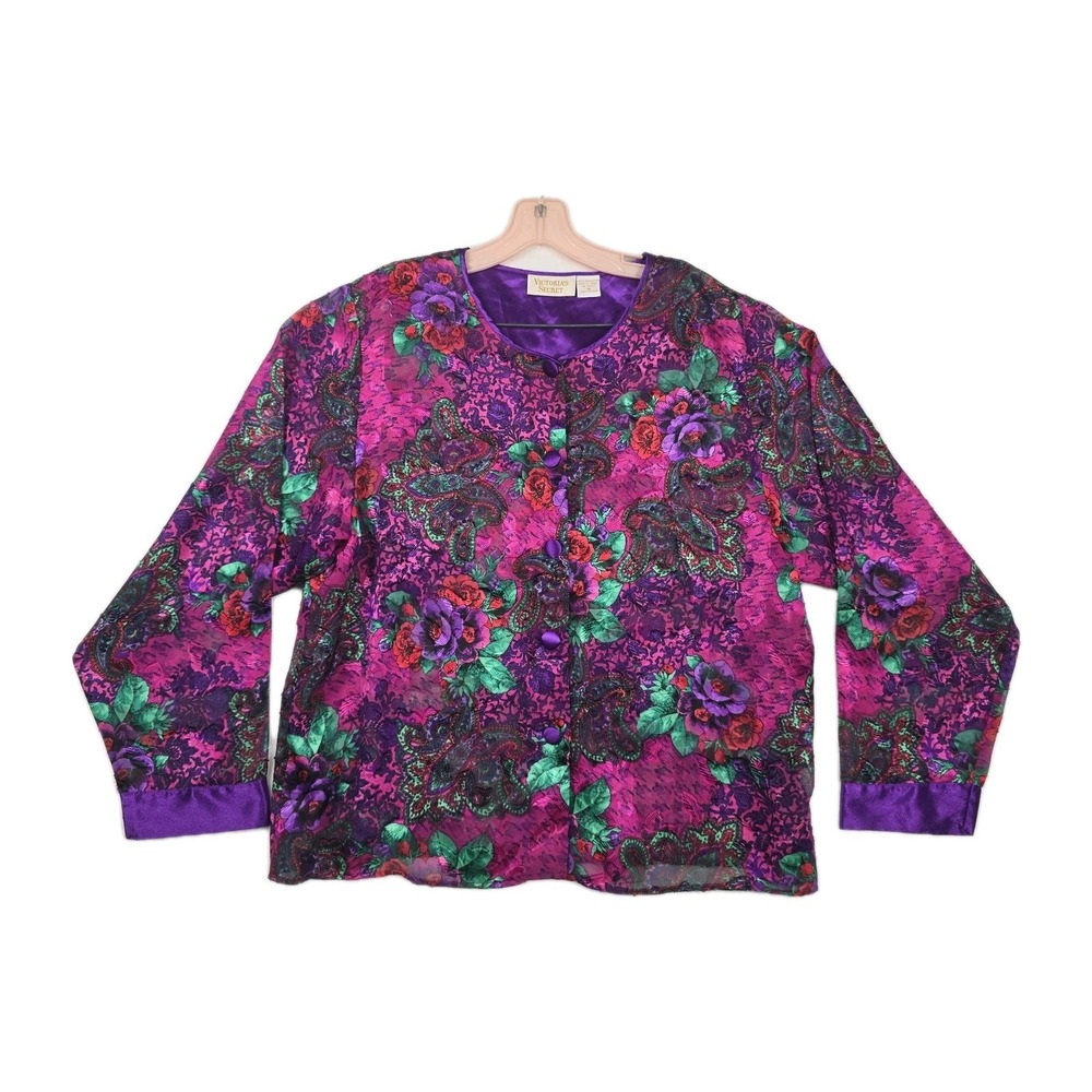 Victorias Secret 90s Gold Label Floral Button Shirt Long Sleeve Blouse Size M